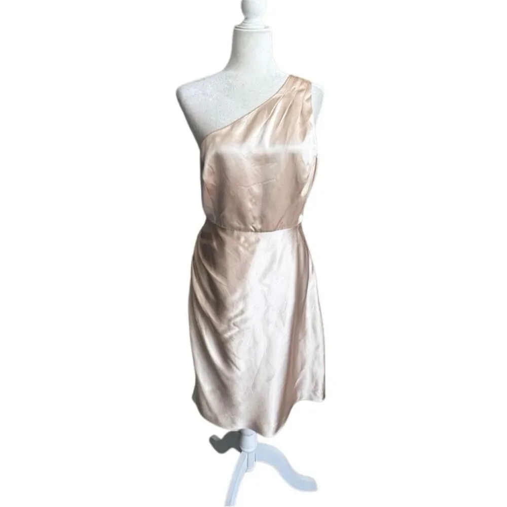 J. Crew One-Shoulder Satin Dress in Champagne Blush 100% Silk SZ 10